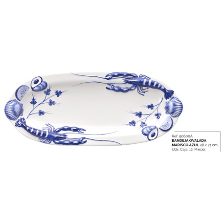 BANDEJA OVALADA MARISCO AZUL 48 X 21 CM