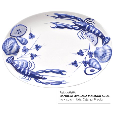 BANDEJA OVALADA MARISCOS AZUL 30 X 40 CM