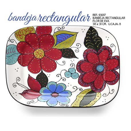 BANDEJA RECTANGULAR FLOR EVA 38 X 31 CM