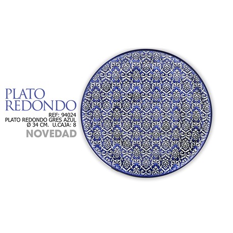 PLATO REDONDO GRES AZUL 34 CM