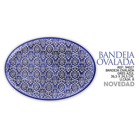 BANDEJA OVALADA GRES AZUL 36.5 X 24.5 CM