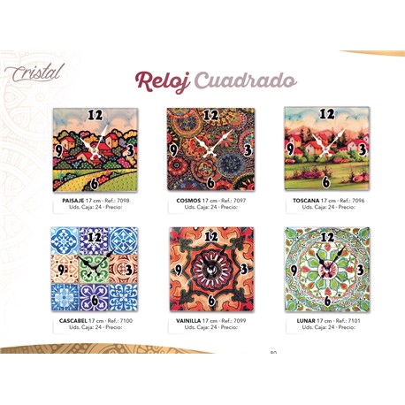 RELOJ CUADRADO CRISTAL COSMOS 17 CM