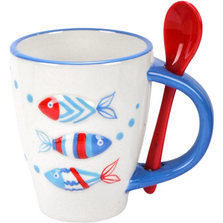 VASO CON CUCHARITA PECES 12 X 8 X 10 CM